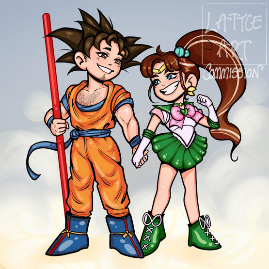 Super cute couple's comm, incorporating their favourite anime characters!